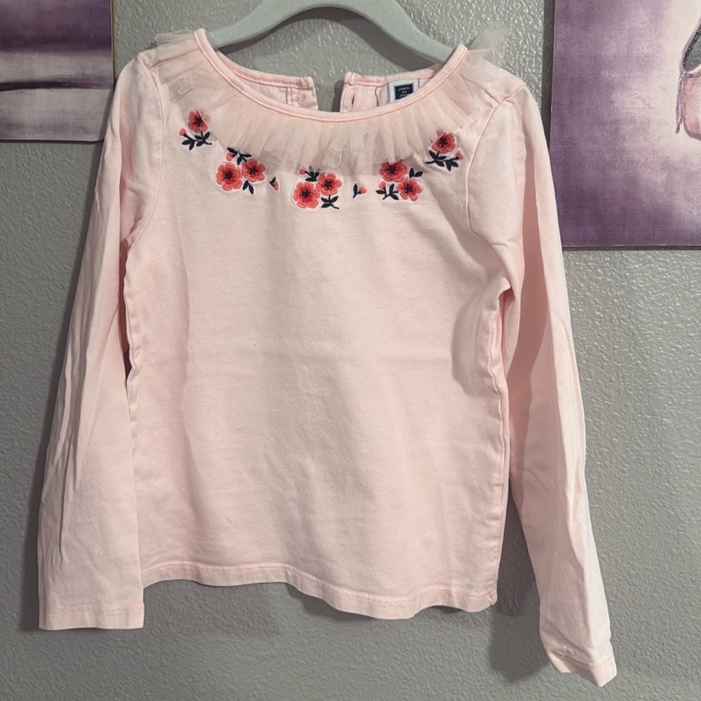 Janie and Jack size 6 girls long sleeve t shirt pink floral embroidered used